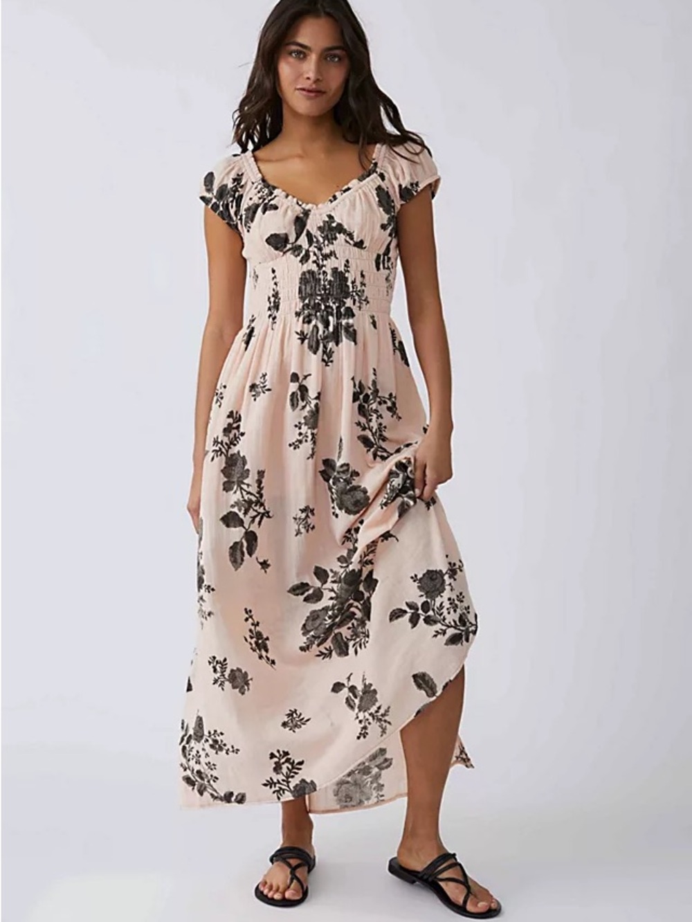 Free People Blush Pink Floral Smocked Maxi Dress